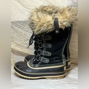 Sorel Style Joan Black Waterproof Winter Boots Nubuck Suede Size 6